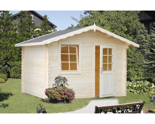 Gartenhaus Palmako Emma 4,6 m² inkl. Fußboden 290 x 250 cm natur Holzgartenhaus mit Fenster und offener Tür im Garten