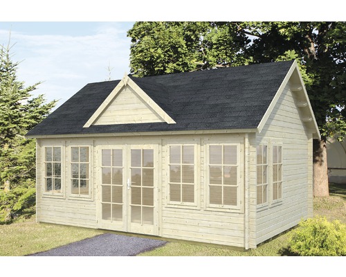 Gartenhaus Palmako Claudia 19,4 m² inkl. Fußboden 574 x 430 cm natur Gartenhaus aus Holz mit Fenstern und Doppeltür