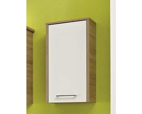 Hängeschrank pelipal Lagos Breite 40 cm weiß glänzend Eiche natur quer zerlegt Hängeschrank mit Tür für Badezimmer