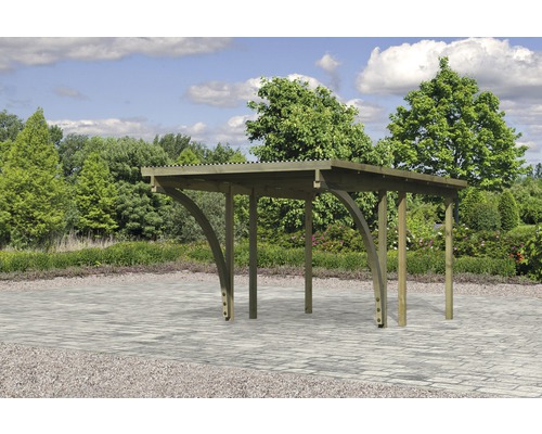 Holzcarport mit Flachdach im Garten