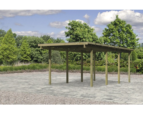 Holzcarport mit Flachdach im Garten