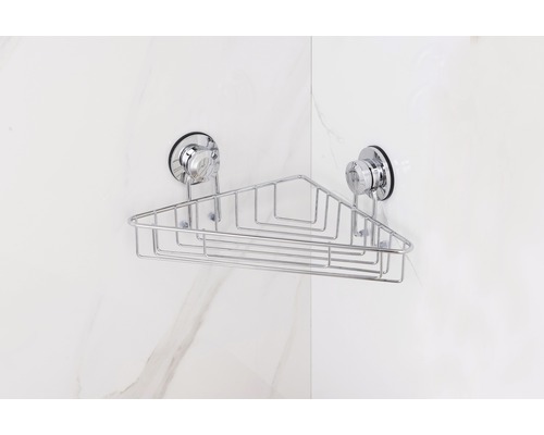 Eckregal aus Metall mit Saugnäpfen zur Badaufbewahrung