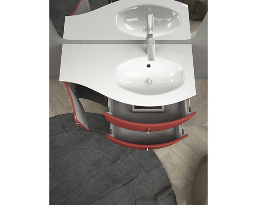 Waschtisch mit offenem Auszug und Aufsatzwaschbecken