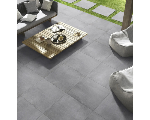 FLAIRSTONE Feinsteinzeug Terrassenplatte Titan rektifizierte Kante 90 cm x 90 cm x 2 cm