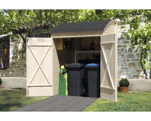 Fahrrad- und Mehrzweckbox weka Biel 160x134x223 cm natur Gartenschrank aus Holz mit Mülltonnen und Regalen im Inneren