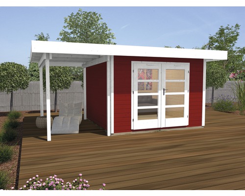 Gartenhaus weka Designhaus 126 A+ Gr. 1 hohes Durchgangsmaß 195 cm, mit Fußboden und Schleppdach 442 x 240 cm rot