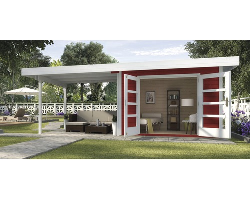 Gartenhaus weka Designhaus 126 B+ Gr. 1 hohes Durchgangsmaß 195 cm, mit Fußboden und Schleppdach 645 x 314 cm rot