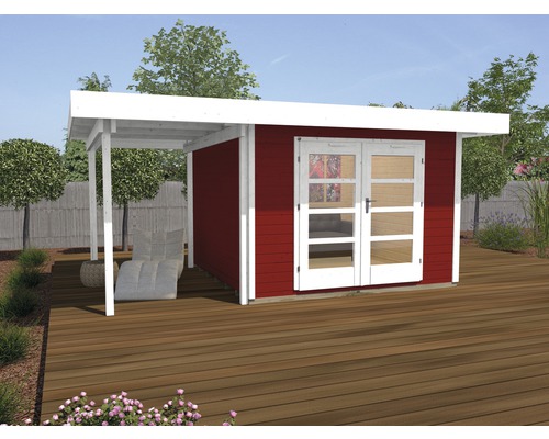 Gartenhaus weka Designhaus 126 A+ Gr. 2 hohes Durchgangsmaß 195 cm, mit Fußboden und Schleppdach 500 x 375 cm rot