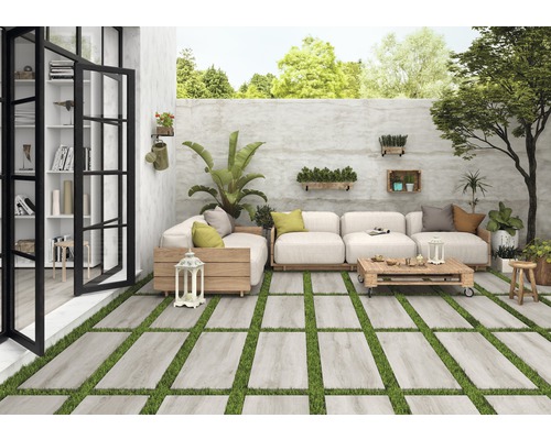 Feinsteinzeug Terrassenplatte Limewood grau rektifizierte Kante 120 cm x 40 cm x 2 cm