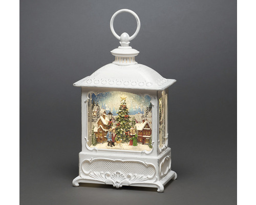 LED Wasserlaterne Konstsmide Weihnachtsmarkt H 25 cm Lichtfarbe warmweiß batteriebetrieben inkl. 5 Stunden Timer Dekorative Laterne mit Weihnachtsmotiv und Beleuchtung