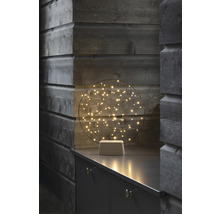 Dekorative LED-Leuchte mit rundem Drahtrahmen und Holzsockel