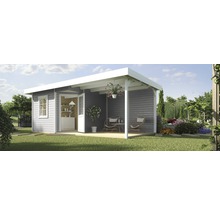 Gartenhaus weka Designhaus 213 B+ Gr. 1 hohes Durchgangsmaß 195 cm, mit Fußboden und Schleppdach 585 x 298 cm grau