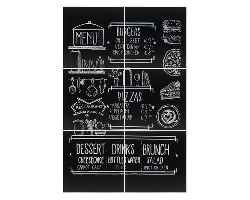 Fliesen mit Menütafel Design für Restaurant, mit Burger, Pizza, Dessert, Getränke und Brunch Angeboten