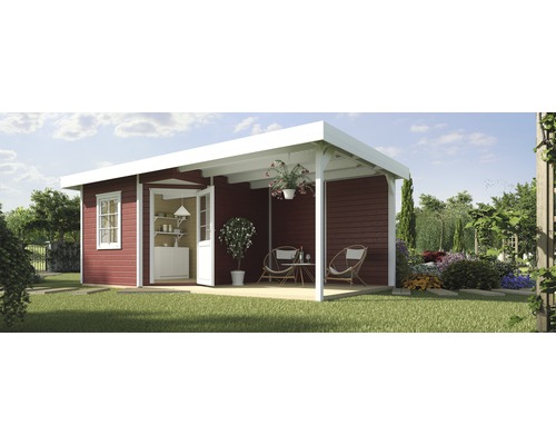 Gartenhaus weka Designhaus 213 B+ Gr. 2 hohes Durchgangsmaß 195 cm, mit Fußboden und Schleppdach 645 x 358 cm rot