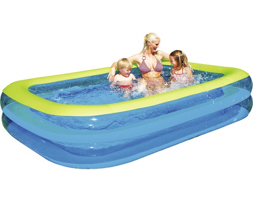 Aufblasbarer Rechteckpool mit spielenden Personen