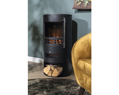 Elektrokamin mit Holzscheitfach für Wohnraumheizung