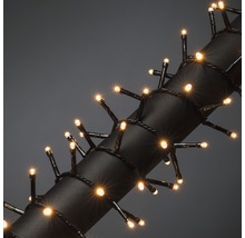 Lichterkette mit kleinen, warmweißen Lichtern und schwarzem Kabel.
