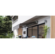Halbkassettenmarkise Molveno 4x3 Stoff grau gestreift Gestell RAL 9006 weißaluminium Antrieb links inkl. Motor,Fernbedienung und Nothandkurbel-thumb-7