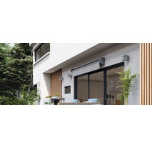Halbkassettenmarkise Molveno 4x3 Stoff grau gestreift Gestell RAL 9006 weißaluminium Antrieb links inkl. Motor,Fernbedienung und Nothandkurbel-thumb-8