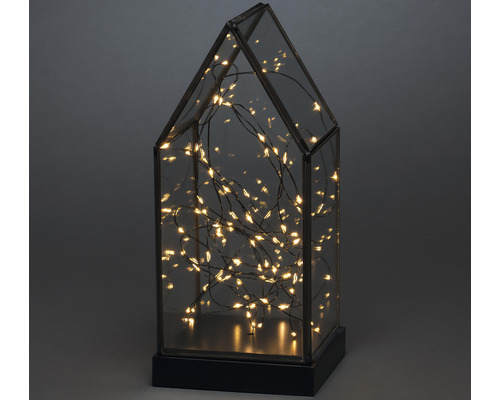 LED Glasaterne Konstsmide Haus H 24,5 cm 80 LEDs Lichtfarbe bernstein batteriebetrieben inkl. 6 Stunden Timer Dekorative Leuchte in Hausform mit Lichterkette