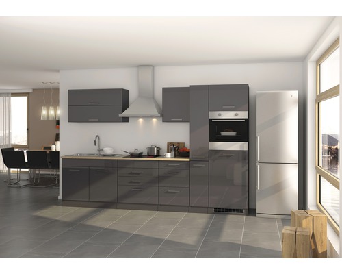 Held Möbel Küchenzeile mit Geräten Mailand 320 cm Frontfarbe grau Hochglanz Korpusfarbe graphit-0