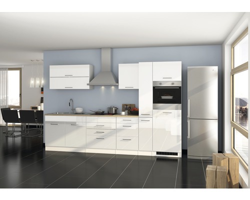 Held Möbel Küchenzeile mit Geräten Mailand 320 cm Frontfarbe weiß hochglanz Korpusfarbe weiß zerlegt