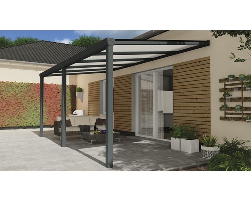 Terrassenüberdachung Easy Edition Glanz mit Polycarbonat opal 500x250 cm anthrazit