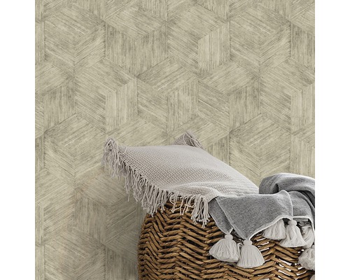 Tapete mit geometrischem Design imitiert Holzoptik