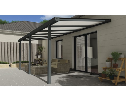 Terrassenüberdachung Easy Edition Glanz mit Polycarbonat opal 600x250 cm anthrazit