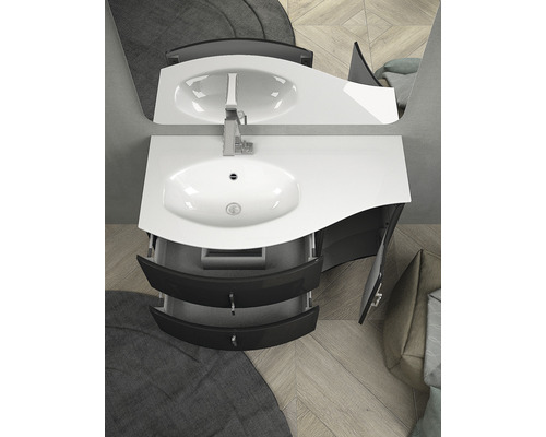 Waschtisch mit zwei Waschbecken und Unterschrank mit Schubladen