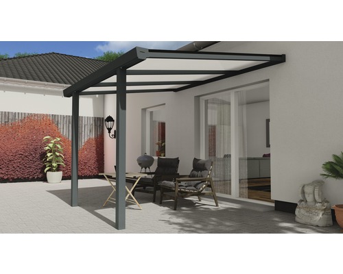 Terrassenüberdachung Easy Edition Glanz mit Polycarbonat opal 300x300 cm anthrazit