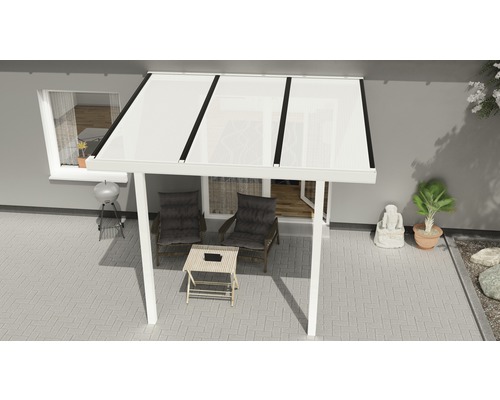 Terrassenüberdachung Easy Edition mit Polycarbonat opal 300x300 cm weiß