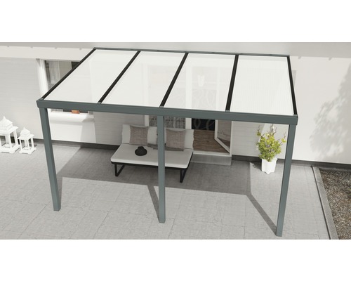 Terrassenüberdachung Easy Edition Glanz mit Polycarbonat opal 400x300 cm anthrazit