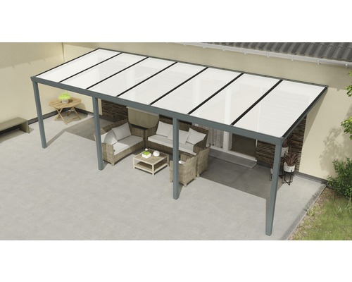 Terrassenüberdachung Easy Edition Glanz mit Polycarbonat opal 700x300 cm anthrazit