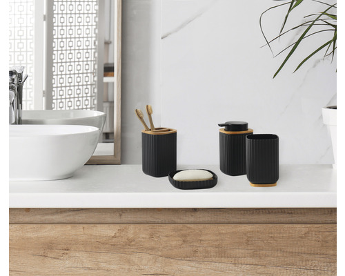 Badezimmer-Set mit Seifenspender, Seifenschale, Zahnputzbecher und Zahnbürstenhalter