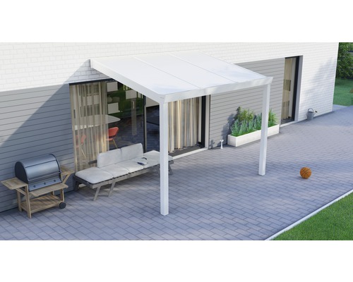 Terrassenüberdachung Legend mit Polycarbonat opal 300x250 cm weiß