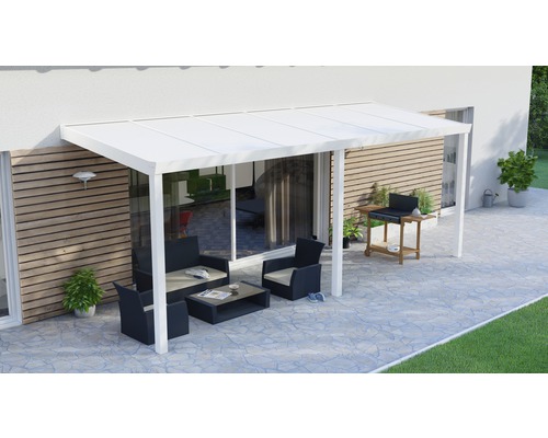 Terrassenüberdachung Legend mit Polycarbonat opal 600x250 cm weiß
