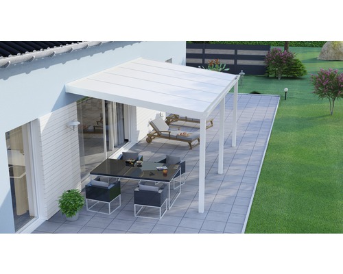 Terrassenüberdachung Legend mit Polycarbonat opal 500x300 cm weiß