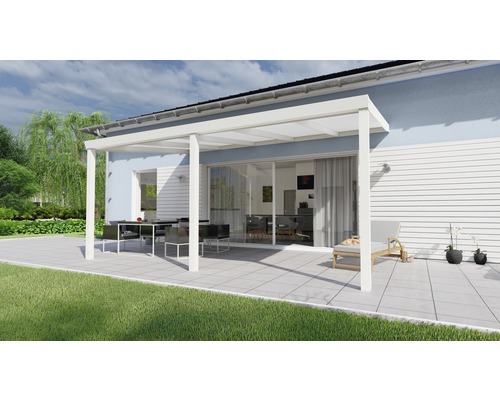 Terrassenüberdachung Legend mit Polycarbonat opal 500x350 cm weiß