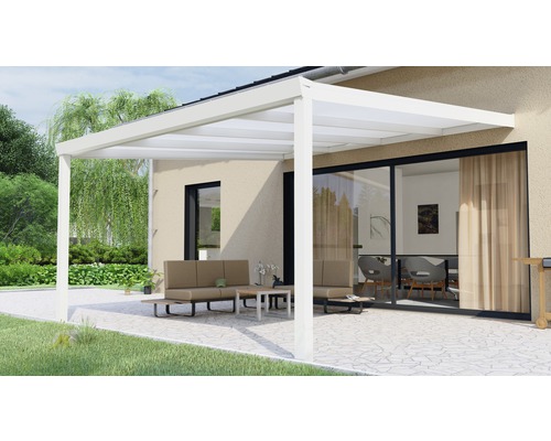 Terrassenüberdachung Legend mit Polycarbonat opal 400x400 cm weiß