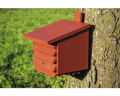Holz-Fledermauskasten an einem Baum befestigt