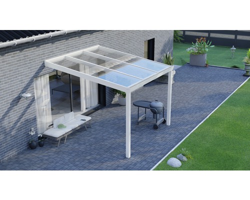 Terrassenüberdachung Legend mit Polycarbonat klar 300x300 cm weiß