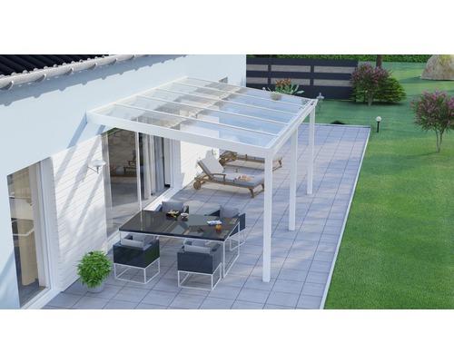 Terrassenüberdachung Legend mit Polycarbonat klar 500x300 cm weiß