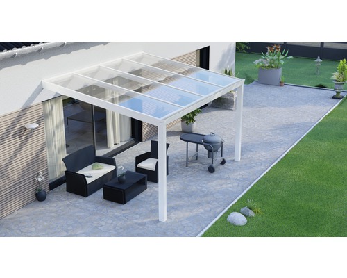 Terrassenüberdachung Legend mit Polycarbonat klar 400x350 cm weiß