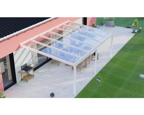 Terrassenüberdachung Legend mit Polycarbonat klar 600x400 cm weiß