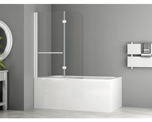 basano Badewannenaufsatz 2-teilig Drena 112 x 140 cm Klarglas Profilfarbe weiß matt Bad mit Badewannenaufsatz aus Glas