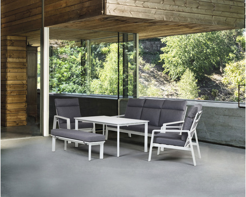 Gartenset mit Tisch, Bank, Sofa und Sessel für den Außenbereich