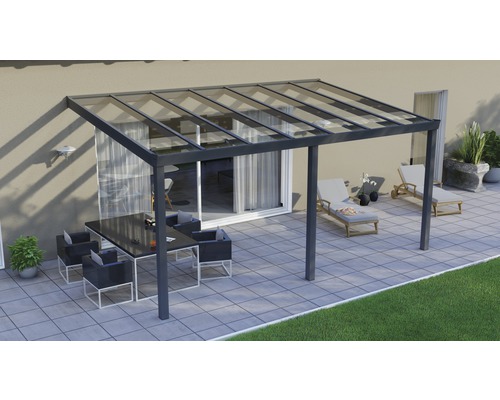Terrassenüberdachung Legend mit Verbund-Sicherheits-Glas 8 mm 500 x 350 cm anthrazit struktur