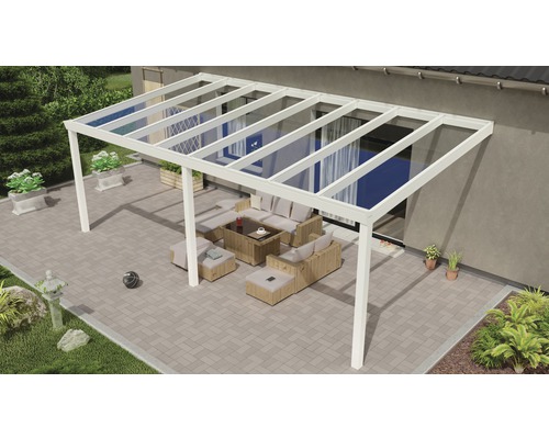 Terrassenüberdachung Expert mit Verbund-Sicherheits-Glas 8 mm 600x350 cm weiß