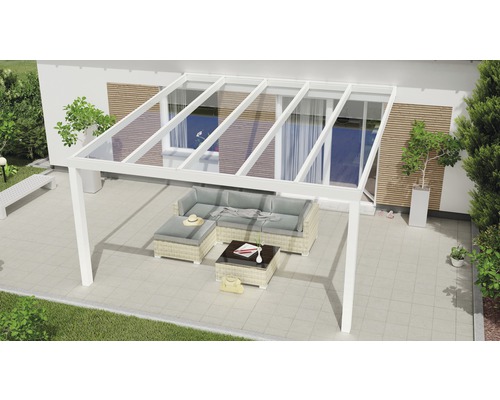 Terrassenüberdachung Expert mit Verbund-Sicherheits-Glas 8 mm 400x400 cm weiß